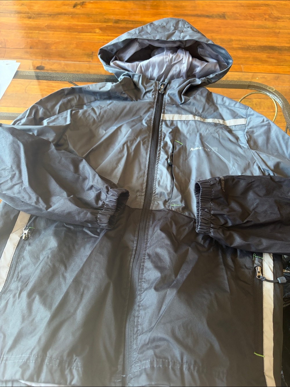 Avalanche Gray and Black Kids Hooded Raincoat